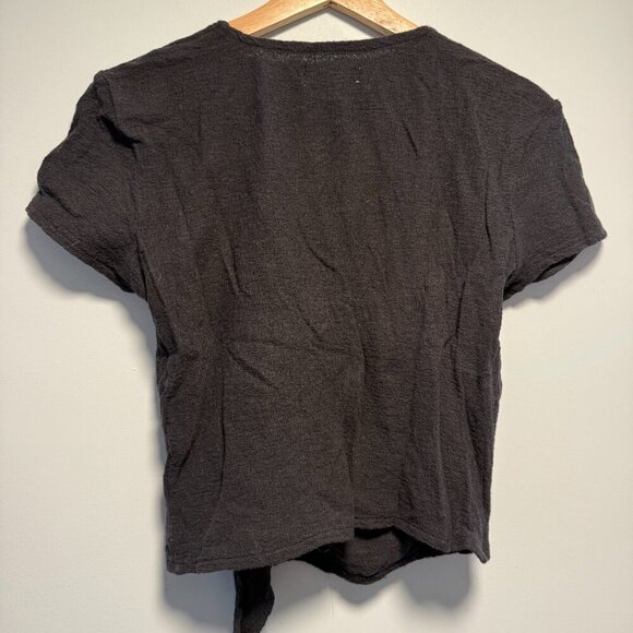 Madewell Texture & Thread Crop Black Wrap Top Small - Picture 4 of 5